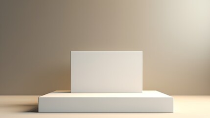 A podium for presenting with a white square and shadow on the wall . Mockup image