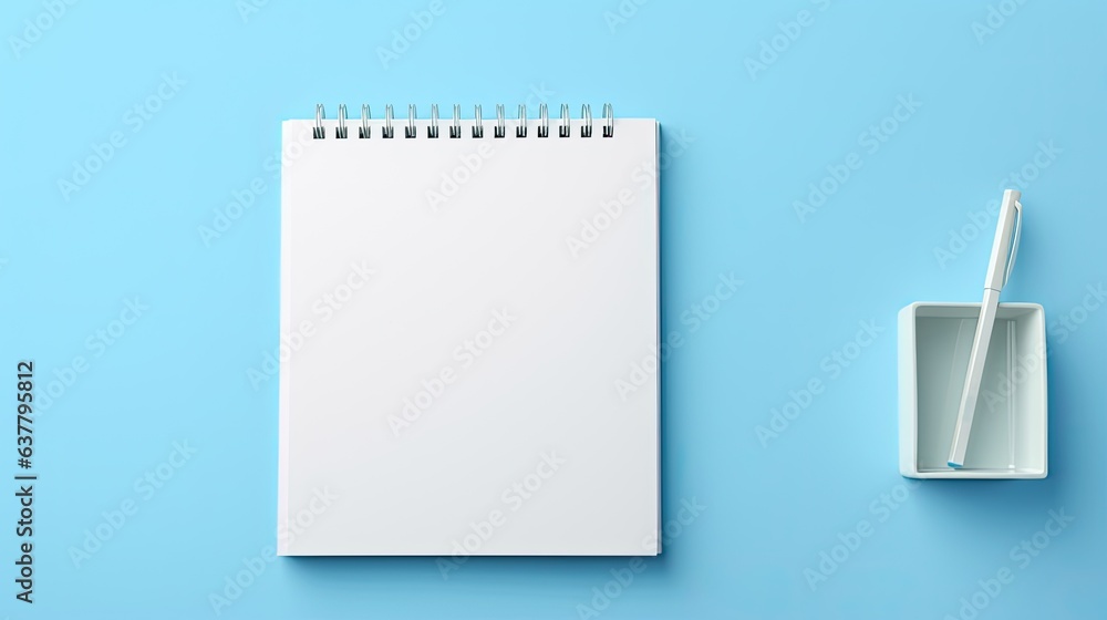 Aufkleber blue background with monochrome school concept minimal workspace. mockup image