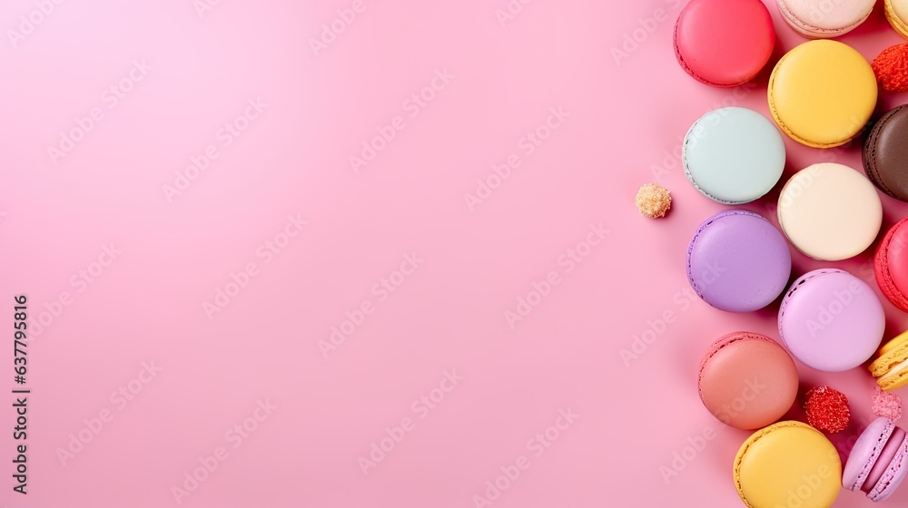 Aufkleber colorful macaroons on a pink background used as a frame for a festive card. mockup image