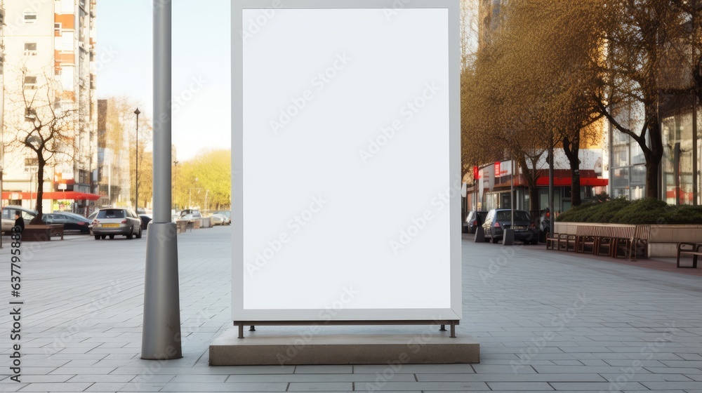 Canvas Prints white sandwich board mockup displayed on a street near a roundabout mobile easel board background wi