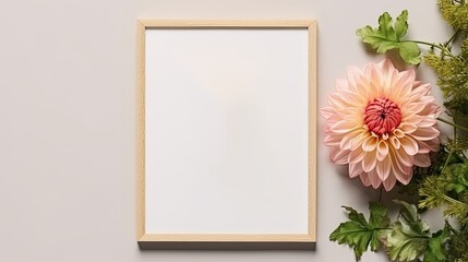 Floral decoration and empty space on white background in a front view frame mockup
