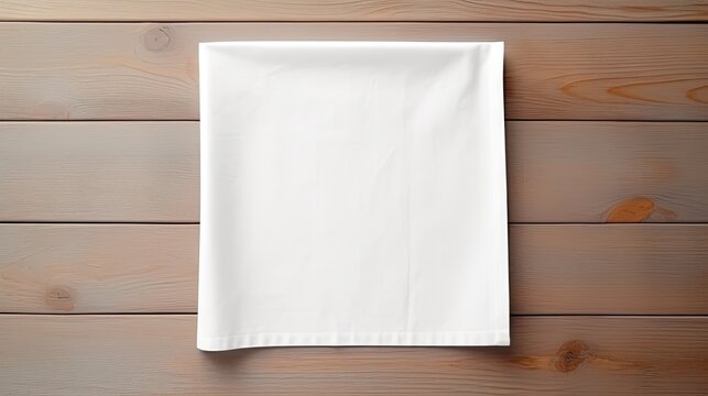 White kitchen napkin with copy space isolated on table background. Mockup image