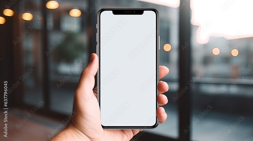 Aufkleber blank smartphone mockup with empty screen minimalist design and floating hand