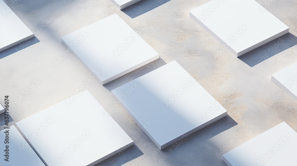 Aufkleber Business cards placed diagonally on a gray background with shadows Top view. Mockup image