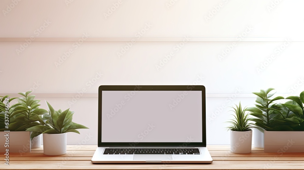 Poster blank screen workspace with laptop on table. mockup image
