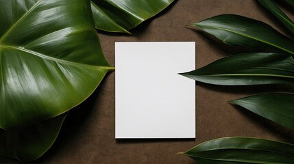 Simple business brand template with blank paper card and mockup copy space on a natural background in a minimalist elegant flat lay