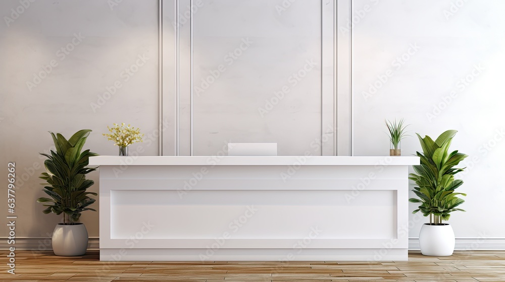 Poster white and plain surface at reception area for branding purposes in a hotel s indoor registration des