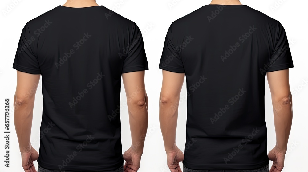 Poster Young male wearing a solid black t shirt shown from the front and back set against a white background with a clipping path Creating a template and mock up for pr . Mockup image