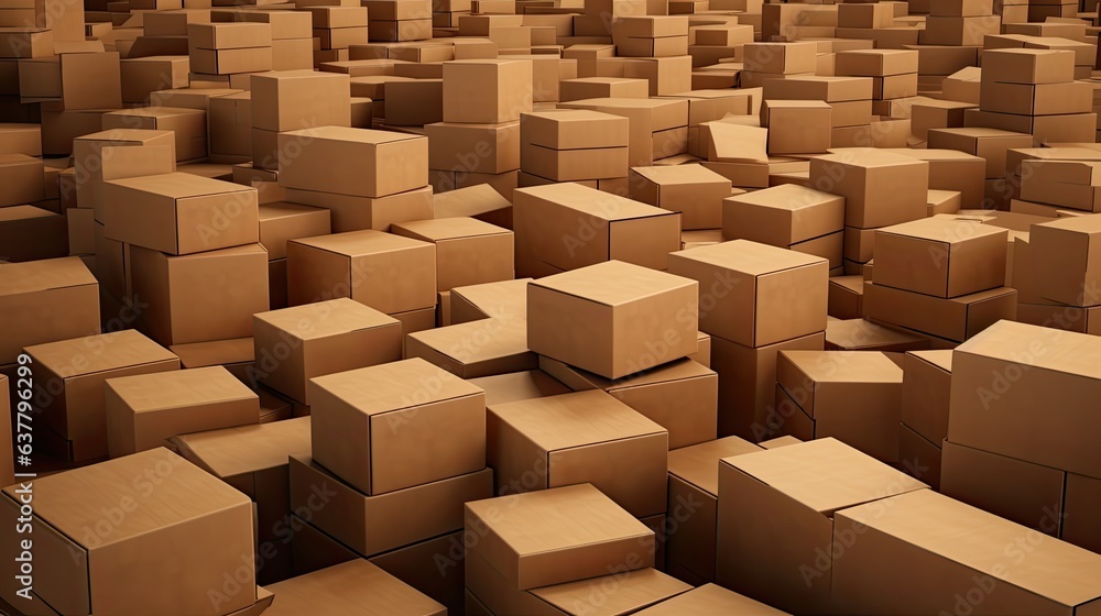 Aufkleber many brown boxes empty area . mockup image
