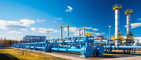 Obraz premium Oil and gas processing plant with pipe line valves