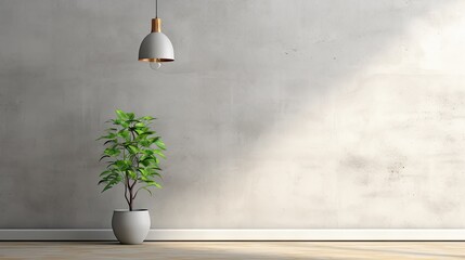 Empty room mockup with a lamp and plant on the wall