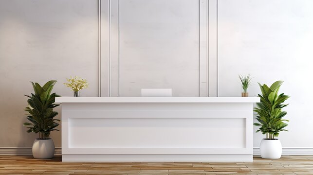 White and plain surface at reception area for branding purposes in a hotel s indoor registration desk table. Mockup image