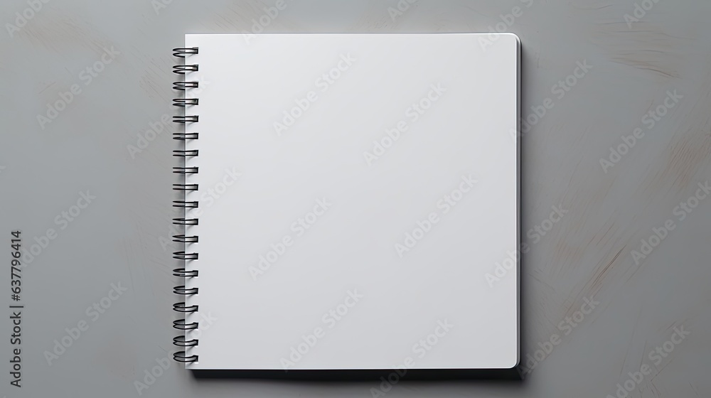 Poster gray table with mockup of school notebook spiral notepad empty space