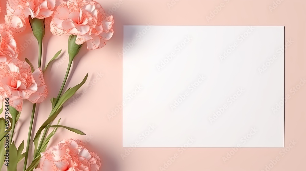 Poster White background with blank card flowers and sunlight Minimal brand template . Mockup image