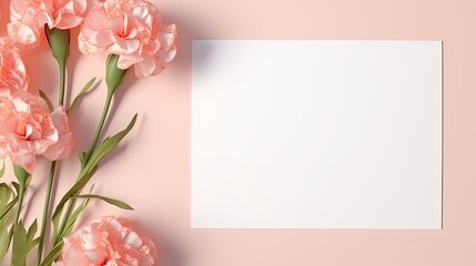 White background with blank card flowers and sunlight Minimal brand template . Mockup image