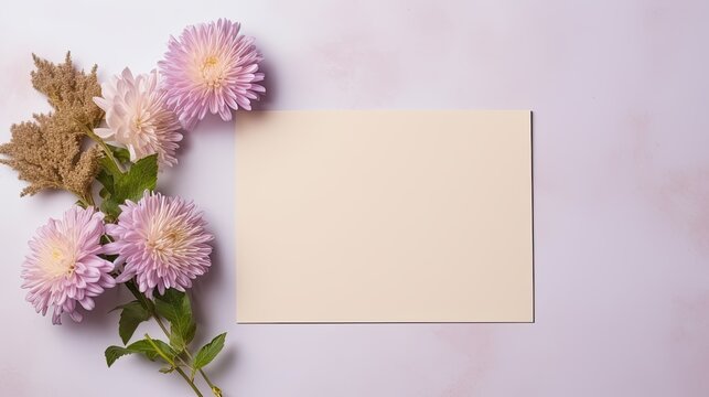 A stylish floral pattern greeting card template with blank paper sheet. Mockup image