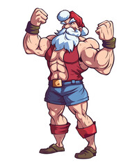 The Bodybuilder Santa Clues cartoon character. vector illustration