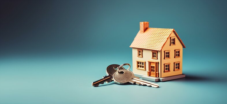 A real estate contract, keys and a miniature house on the table.