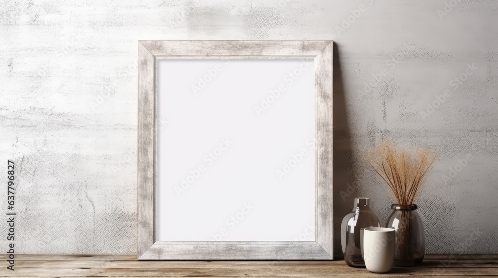 Aufkleber Empty picture frame template for rustic style interior design with poster artwork mock up . Mockup image