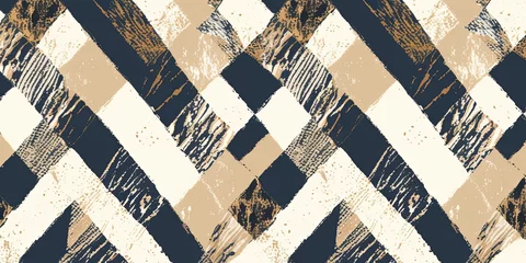 Fotobehang Seamless abstract african safari zebra and tiger stripes kintsugi background pattern. Contemporary geometric tribal diagonal stripe motif ripped fabric collage in navy, beige, brown, Generative AI © Hitesh