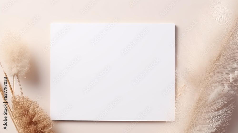 Poster invitation or business card template with empty space pampas grass on white background. mockup image