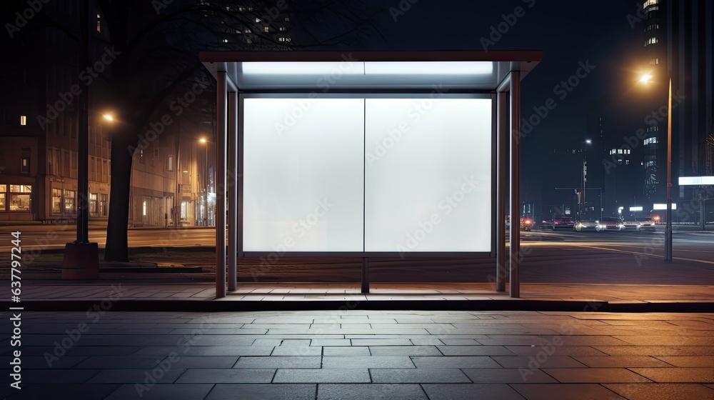 Aufkleber night time bus stop with a white vertical light box. mockup image