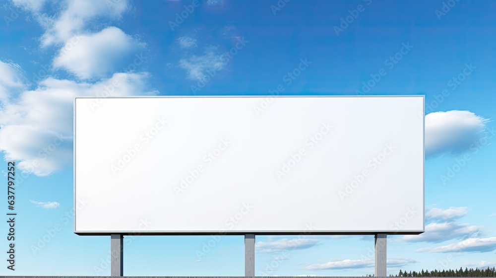 Poster empty billboard with white screen and sky backdrop advertisement space for business. mockup image