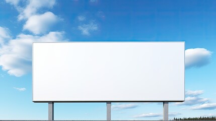 Obraz premium Empty billboard with white screen and sky backdrop Advertisement space for business. Mockup image