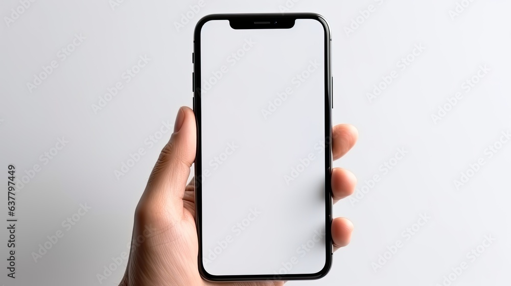 Aufkleber close up of a hand holding a smartphone with a blank screen . mockup image