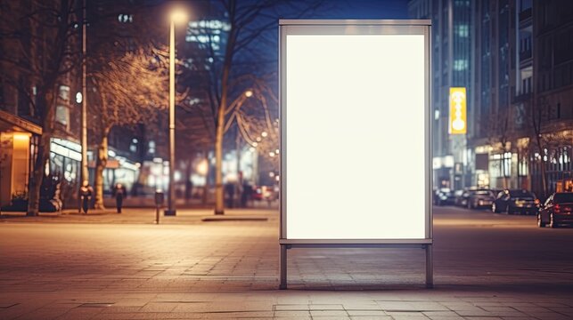 Mockup of a city billboard LightPoster CityLight on the sidewalk Blurred background focus on the foreground with empty space for text
