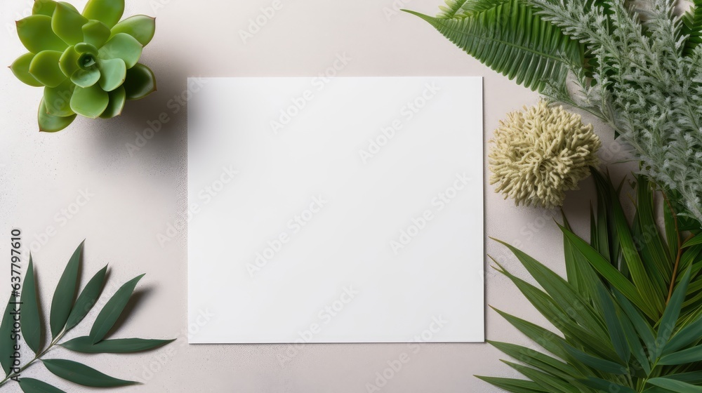 Aufkleber minimal brand template with blank cards on grey table flatlay top view . mockup image