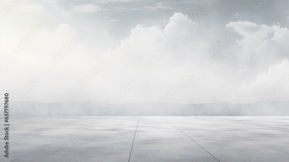 Poster concept for a landing page with abstract background concrete ground foggy clouds and mock up placeme