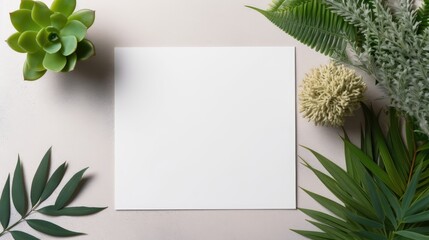 Minimal brand template with blank cards on grey table Flatlay top view . Mockup image
