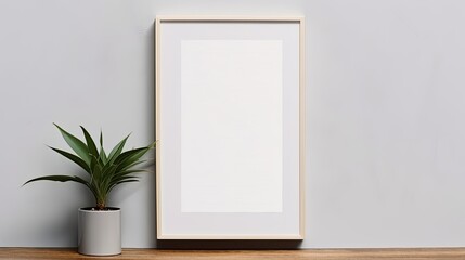 Large 50x70 wooden frame mockup on white wall Minimalistic clean design Show text or product
