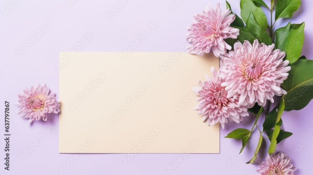 Poster A stylish floral pattern greeting card template with blank paper sheet. Mockup image