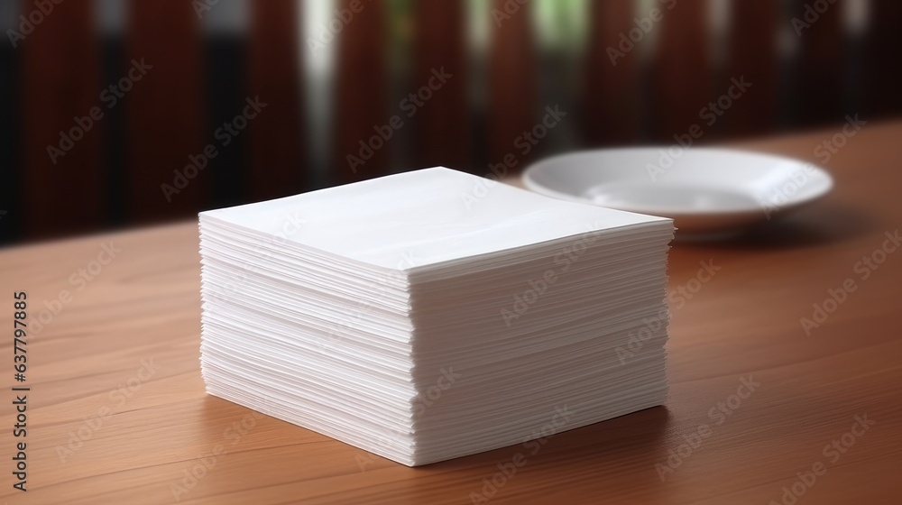 Poster stack of paper napkins with empty space for logo or design. mockup image