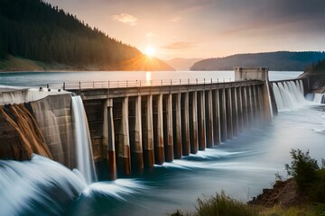 Dam collapse or ctastorphe at a large hydraulic dam. Generative AI