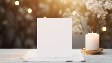 White card mockup with clipping path for various wedding purposes placed on a wedding table setting background