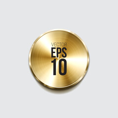 Gold button. Metal circle button. Vector illustration for your design.