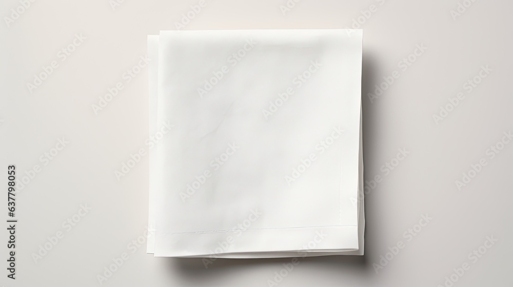Poster white kitchen napkin with copy space isolated on table background . mockup image
