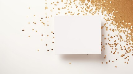 Blank white card with elegant gold elements on a white background suitable for invitations or business cards. Mockup image