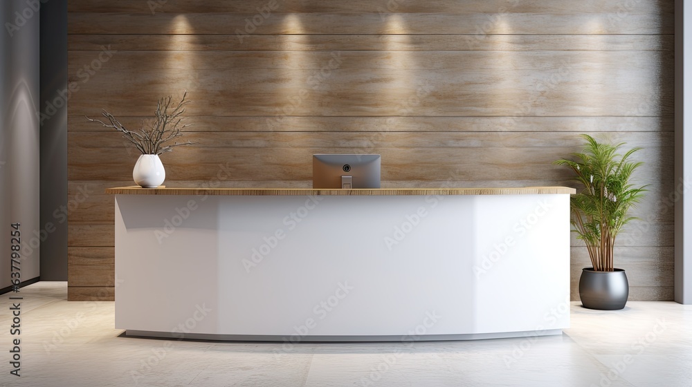 Poster white and plain surface at reception area for branding purposes in a hotel s indoor registration des