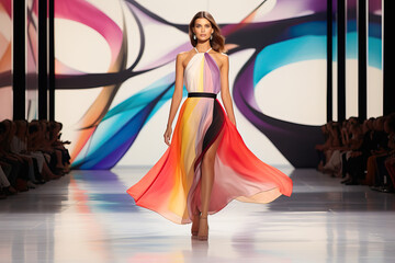 Top model walking on a fashion runway