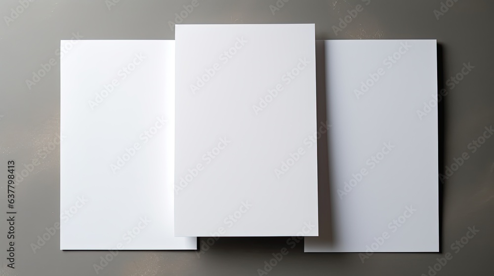 Aufkleber minimal brand template with blank cards on grey table flatlay top view. mockup image
