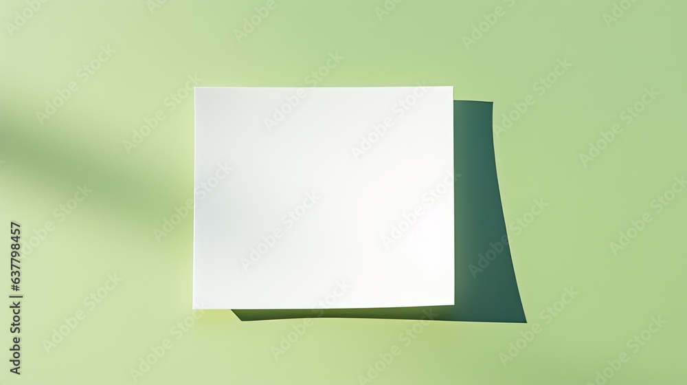 Poster Top view of a blank card mockup on a green background with sunlight and shadow Neutral colored minimal business brand template