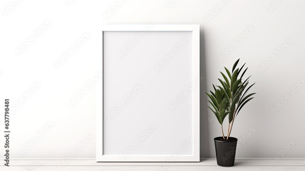 Aufkleber Empty frame template on a wall for interior design. Mockup image