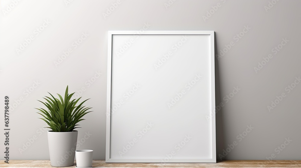 Poster square artwork template displayed in an interior design with a blank mockup frame on the wall