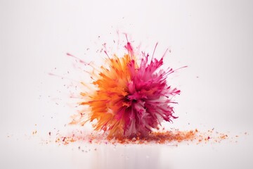 Fototapeta na wymiar A vibrant burst of colored powder against a clean white backdrop