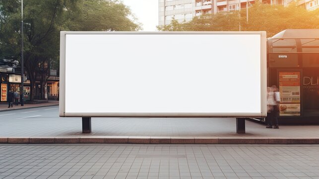 Bus with a white billboard for advertising. Mockup image