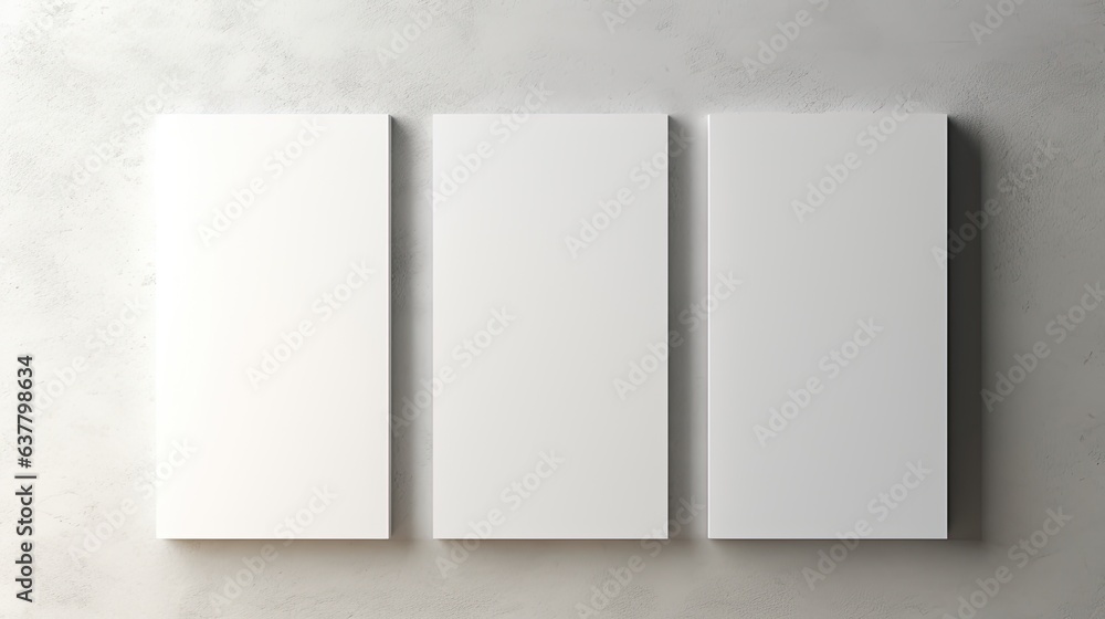 Aufkleber Three vertical white rectangle poster mockups with soft shadows on a light grey concrete wall background